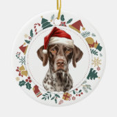 Santa Hat Duits Kortharige Pointer krans Keramisch Ornament (Voorkant)