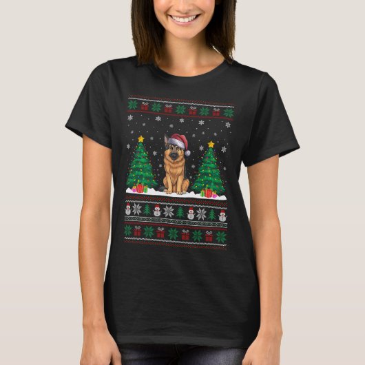 Santa Hat Duitse herder hond Xmas Tree Lights Ugl T-shirt (Voorkant)