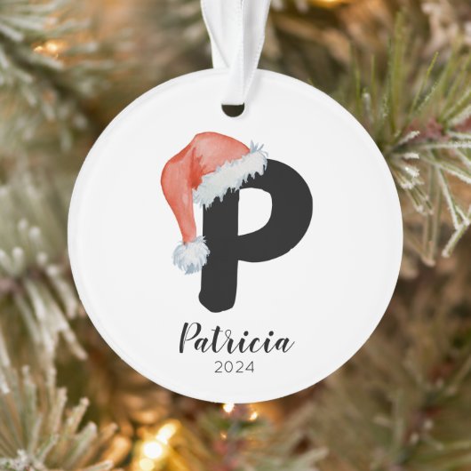 Santa Hat Eenvoudige letter P Kerst Ornament (Boom)