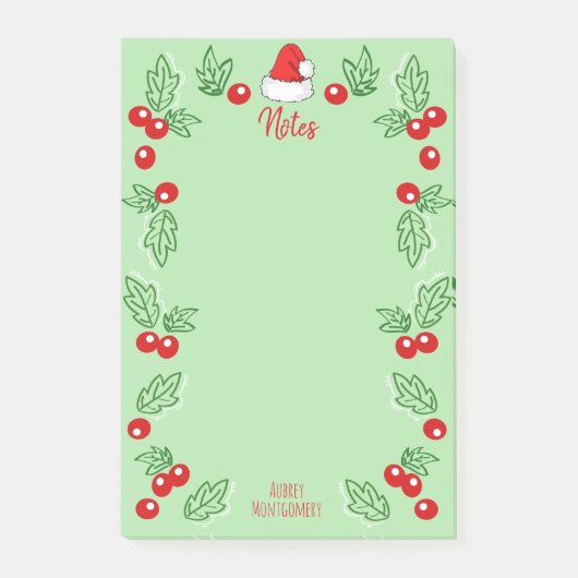 Santa Hat en Holly Berries | Gepersonaliseerd Post-it® Notes (Voorkant)