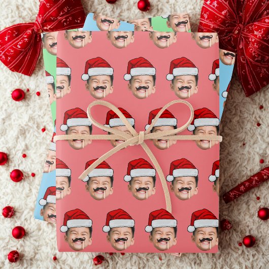 Santa Hat Face Gift Wrap, Custom Face Inpakpapier Vel