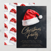 Santa Hat Feestelijke Zwarte Kerstfeest Kaart (Voorkant / Achterkant)