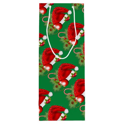 Santa Hat Festive kerstgroen Wijn Cadeautas (Achterkant)