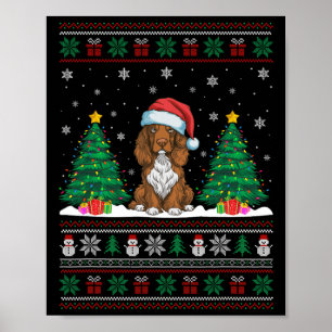 Santa Hat Field Spaniel Hond Xmas Tree Lights Ugly Poster