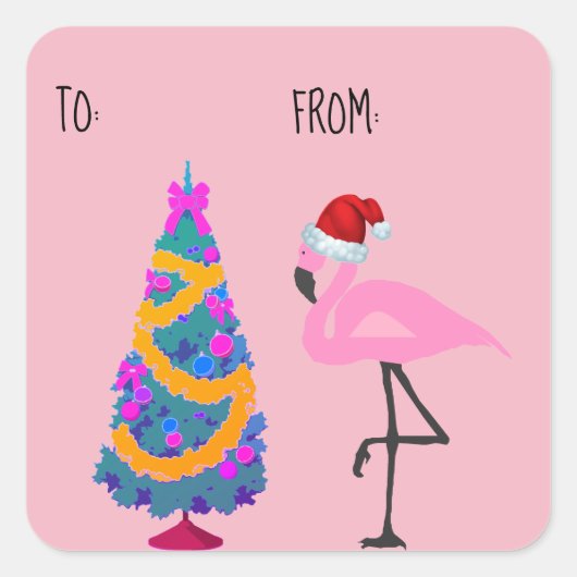 Santa Hat Flamingo Kerstcadeau Label (Voorkant)
