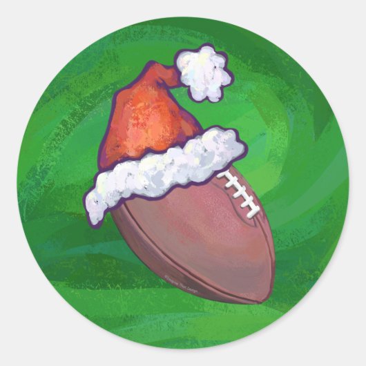 Santa Hat Football op groen Ronde Sticker (Voorkant)