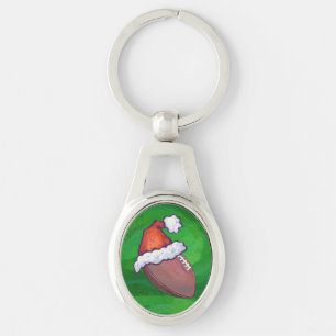 Santa Hat Football op groen Sleutelhanger