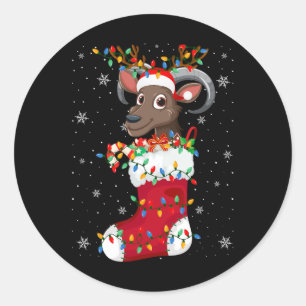 Santa Hat Geitendier In Sokken Xmas Tree Lights Ronde Sticker