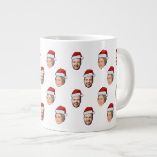 Santa Hat Gepersonaliseerd Gezicht 2 Foto Kerstcad Extra Grote Beker