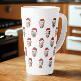 Santa Hat Gepersonaliseerd Gezicht 3 Foto Kerstcad Latte Mok