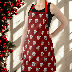 Santa Hat Gepersonaliseerd Gezicht 3 Foto Kerstcad Schort
