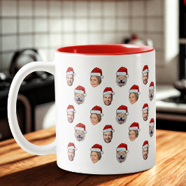 Santa Hat Gepersonaliseerd Gezicht 3 Foto Kerstcad Tweekleurige Koffiemok