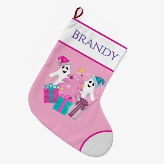 Santa Hat Ghosts Christmas Tree spooky  Grote Kerstsok (Voorkant (Hangend))