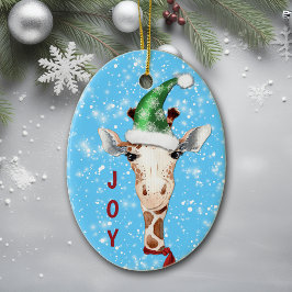 Santa Hat Giraffe Snowflake Background Kinder Keramisch Ornament