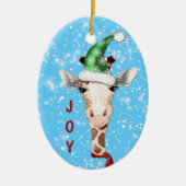Santa Hat Giraffe Snowflake Background Kinder Keramisch Ornament (Voorkant)