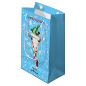 Santa Hat Giraffe Snowflake Blue Klein Cadeauzakje (Voorkant Gekanteld)