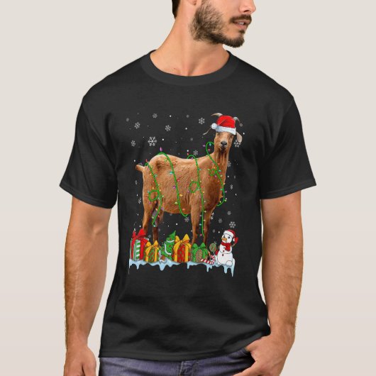 Santa Hat Goat Christmas Lights Animals T-shirt (Voorkant)