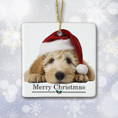 Santa Hat Goldendoodle Dog Merry Christmas Keramisch Ornament
