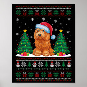 Santa Hat Goldendoodle Dog Xmas Tree Lights Ugly S Poster