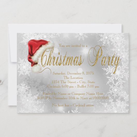 Santa Hat Gouden Sneeuwvlok Kerstfeest Kaart (Voorkant)