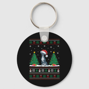 Santa Hat Greyhound Dog Kerstboom Lights Ugly Sleutelhanger