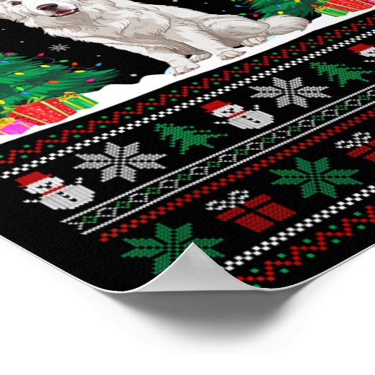 Santa Hat Grote Pyreneeën Hond Xmas Tree Lights Ug Poster (Hoek)