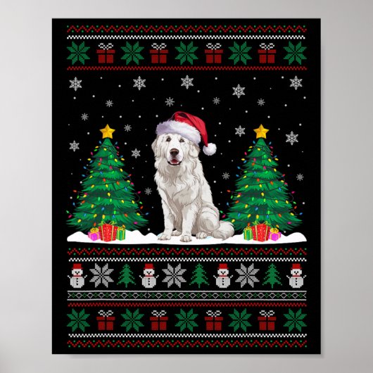 Santa Hat Grote Pyreneeën Hond Xmas Tree Lights Ug Poster (Voorkant)