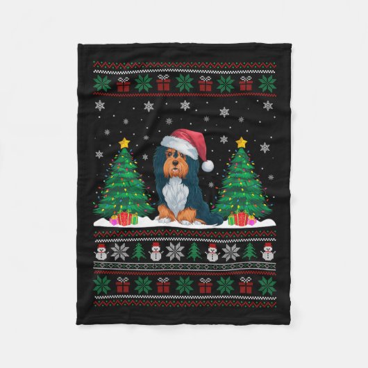 Santa Hat Havanese Hond Kerstboom Lights Ugly Fleece Deken (Voorkant)
