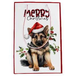 Santa Hat Holly Duitse Herder Puppy Kerstmis Medium Cadeauzakje