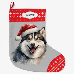 Santa Hat Husky Dog Snowflake Border Grote Kerstsok