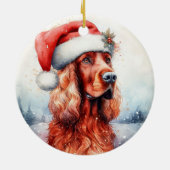 Santa Hat Ierse Setter Hond Kerstmis Keramisch Ornament (Achterkant)