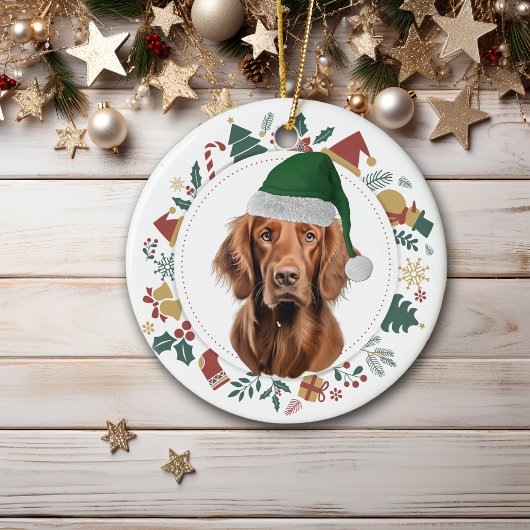 Santa Hat Irish Setter Vakantie Afbeeldingen krans Keramisch Ornament