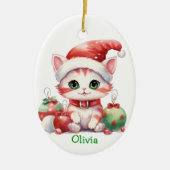 Santa Hat Kitten Kinder Keramische Ornament (Voorkant)