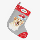 Santa Hat Labrador Retriever Snowflake Border Grote Kerstsok (Voorkant (Hangend))