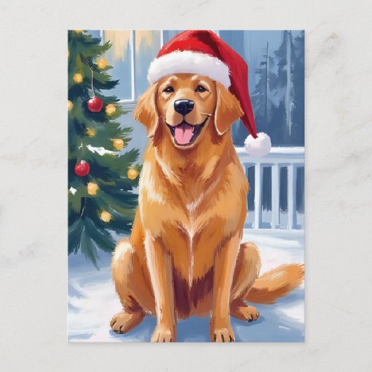 Santa Hat Labrador | Vrolijk kersthondenschilderij Feestdagenkaart (Voorkant)