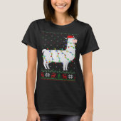 Santa Hat Llama Xmas Lights Ugly Llama Christmas T-shirt (Voorkant)
