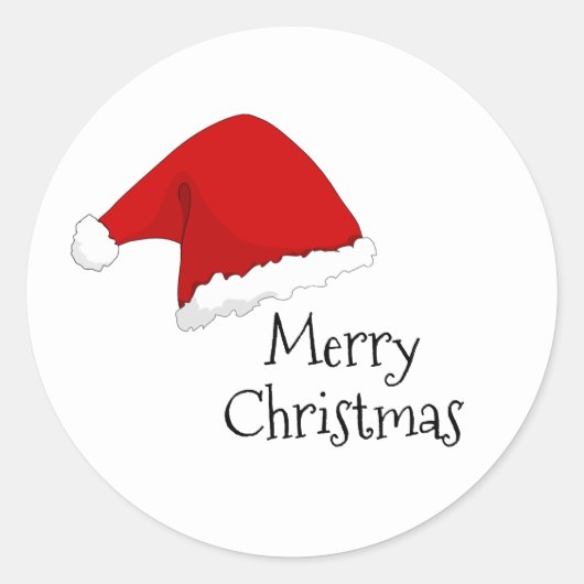 Santa Hat Merry Kerstmis Ronde Sticker (Voorkant)