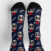 Santa Hat met aangepaste foto en naam op blauw Sokken (Top)