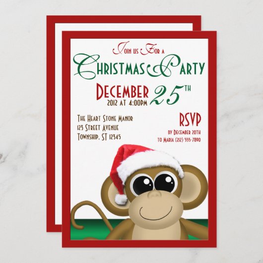 Santa Hat Monkey 5"x7" Noël Invitations (Devant / Derrière)