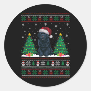 Santa Hat Newfoundland Dog Xmas Tree Lights Ugly S Ronde Sticker