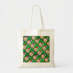 Santa Hat Nine Ball Pattern op Green Tote Bag
