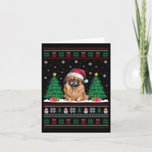 Santa Hat Pekingese Hond Kerstboom Lights Ugly Kaart
