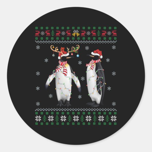Santa Hat Penguin Bird Kerstmis Lighting Ugly Peng Ronde Sticker (Voorkant)