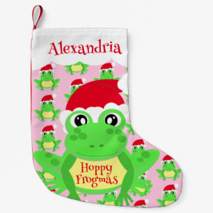 Santa Hat Pink Frog Cartoon Patroon Naam Nieuwighe Kleine Kerstsok