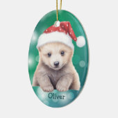 Santa Hat Polar Bear Cub Kids Ceramic Ornament (Links)