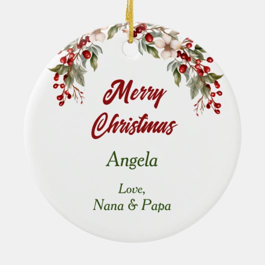 Santa Hat Polar Beer Holly Berries Kerst Keramisch Ornament (Achterkant)