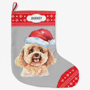 Santa Hat Poodle Dog Snowflake Border Grote Kerstsok