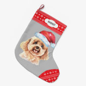 Santa Hat Poodle Dog Snowflake Border Grote Kerstsok (Voorkant (Hangend))