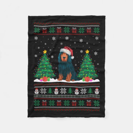 Santa Hat Portugese Waterhond Xmas Tree Lights Ug Fleece Deken (Voorkant)
