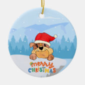 Santa Hat Puppy Snow kerstkeramisch Ornament (Voorkant)